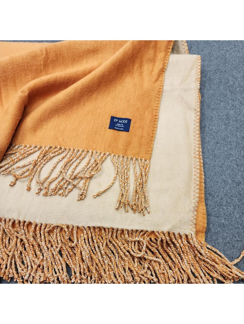 VTG EP MODE 100% Pure Silk Throw Blanket Apricot/Tan Color Beautiful Luxurious